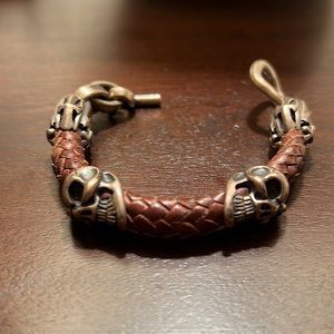 Bill Wall Leather Braided with Skull Beads Bracelet